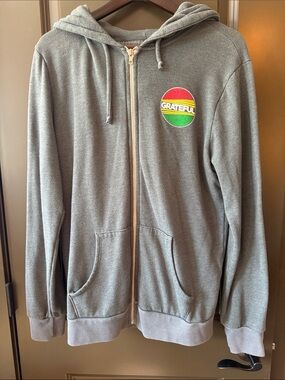 Spiritual Gangster Gray Zip-Up Hoodie with Red Yellow Green 'Grateful' Patch